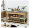 Bamboo Shoe Bench, Natural (up to 7 Shoes), 2 Tiers Shoe Rack with Storage and Padded Seat for Entryway, Bathroom